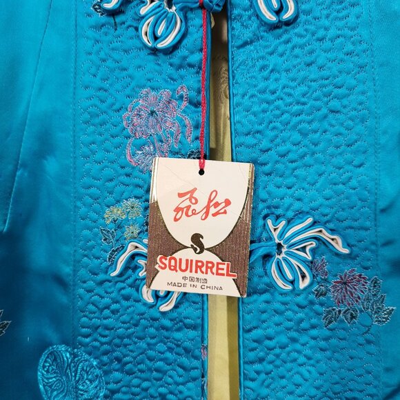 Vtg Solz Squirrel Aqua Blue Floral Reversible Kimono Embroidered Jacket Medium - Picture 4 of 9